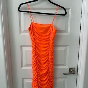 Vibrant Orange Ruched Dress